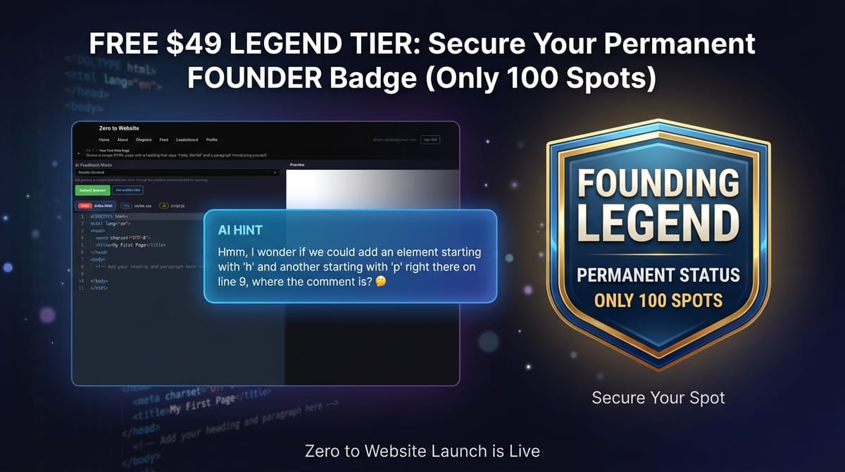 Stop Watching Tutorials: The Zero to Website Blueprint is Here (and 100 Founders Get FREE Legend Access)